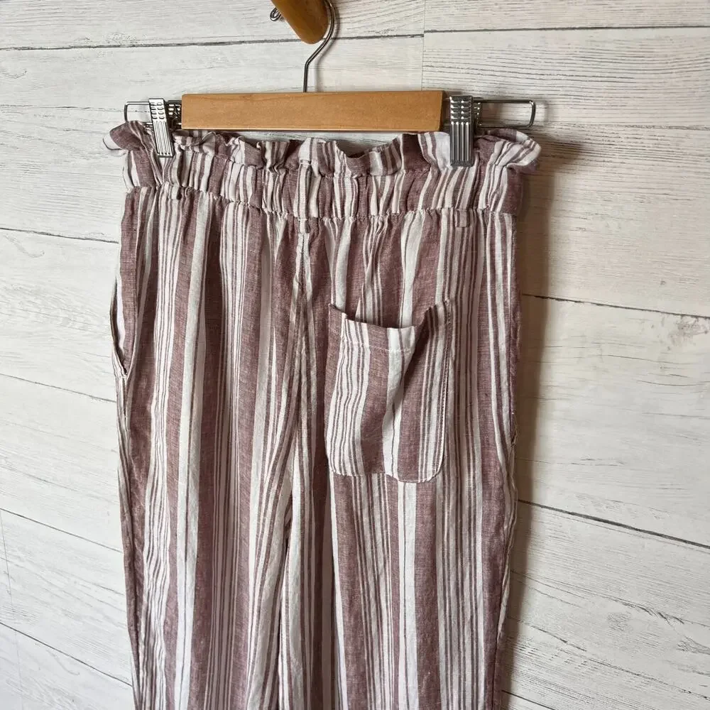 Lemlem by Liya Kebede X H&M Pants Womens Size Small 100% Linen Striped Paperbag